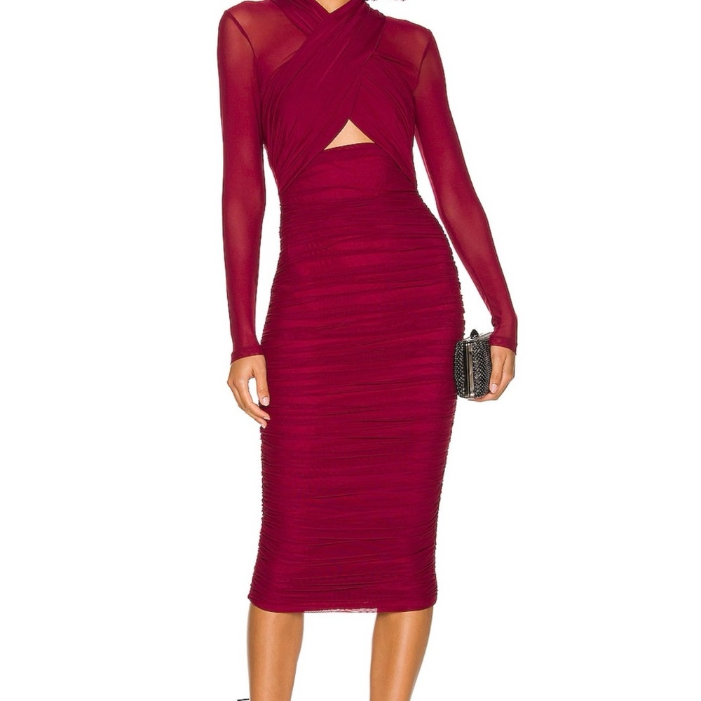 BARDOT Elegant Burgundy Long Sleeve Dress